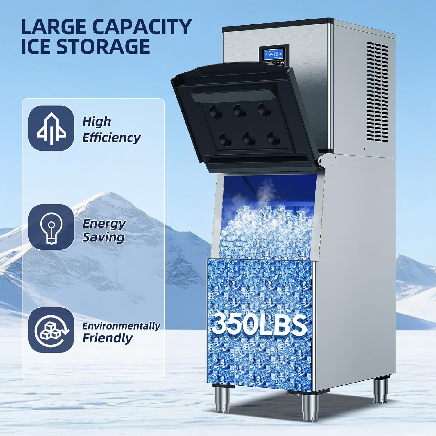 SOZT® Commercial Ice Maker, 400LBS/24H, 350LBS Storage, Commercial Ice Machine with Self-Cleaning, Timing Function, Ice Thickness Adjustment, Stainless Steel for Bar Restaurant Cafe