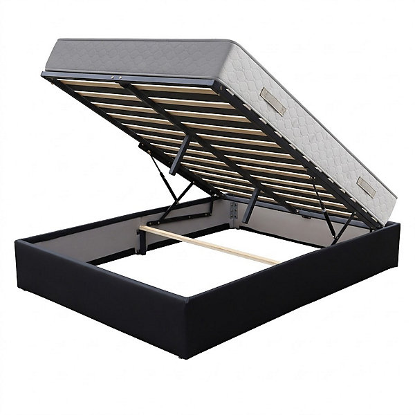Ensemble Lit Coffre et Matelas 140x200 cm - Couleur : Noir - Matelas Soutien Très Ferme Haute