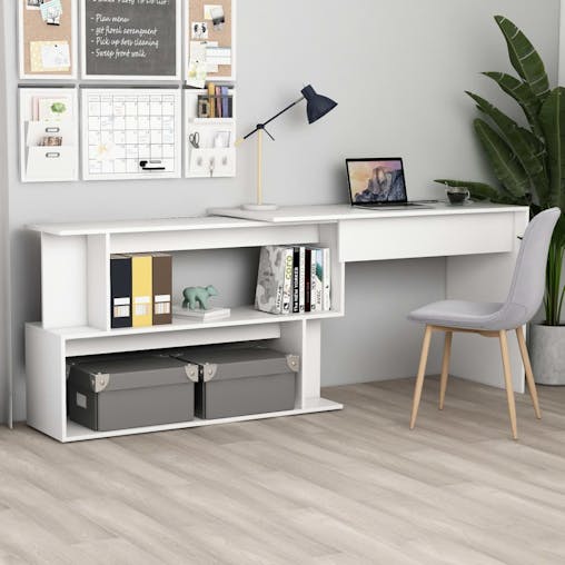NNEVL Corner Desk White 200x50x76 cm Engineered Wood