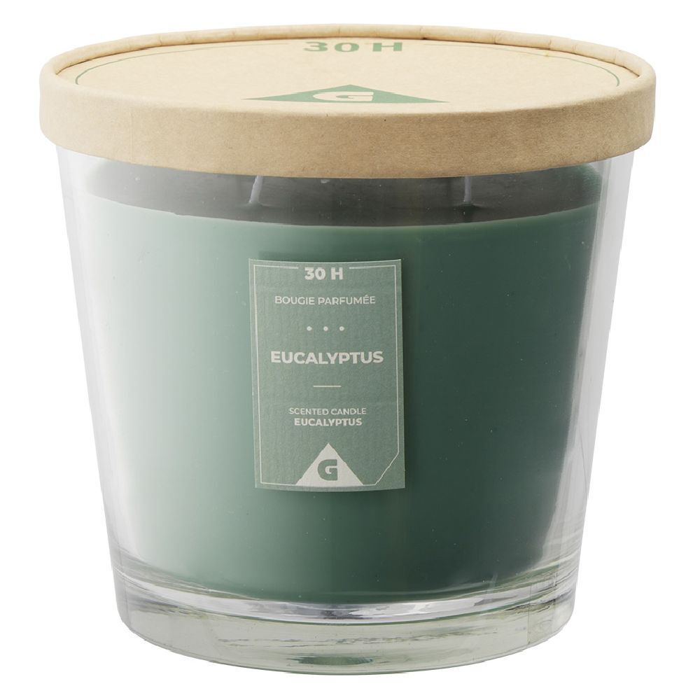 Bougie parfumée dans verre senteur eucalyptus Ø13,5xH12,5cm 30H