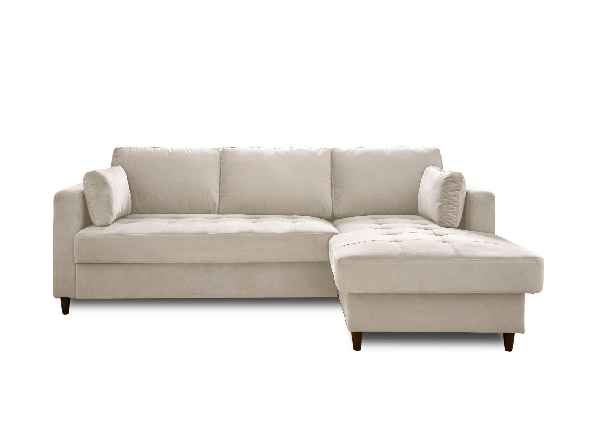 ANNA - Canapé d'angle droit convertible 4 places en velours beige