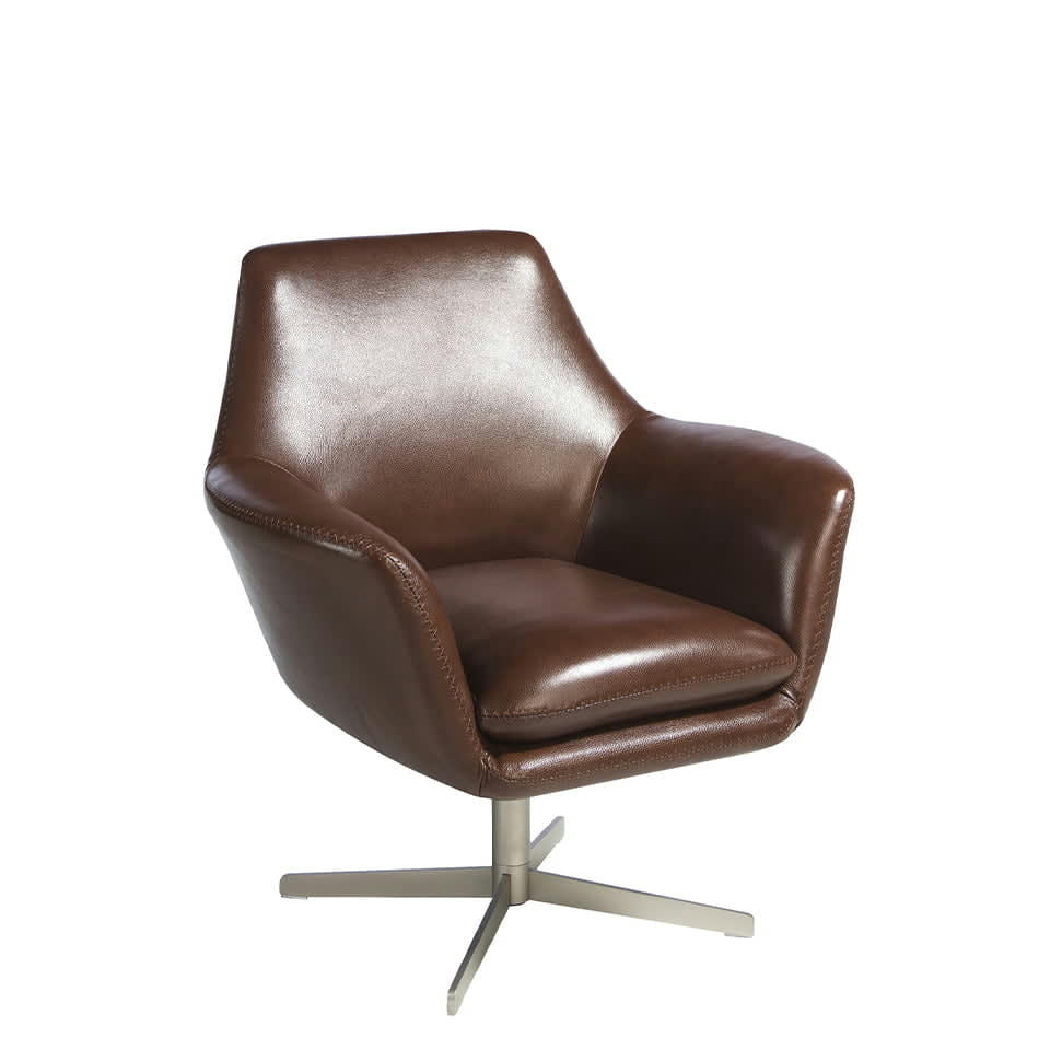 - Fauteuil pivotant cuir brun acier gris