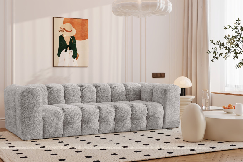 Sofa 4-osobowa, Kanapa BALOO, tkanina Szenil   Bukla, Jasnoszary