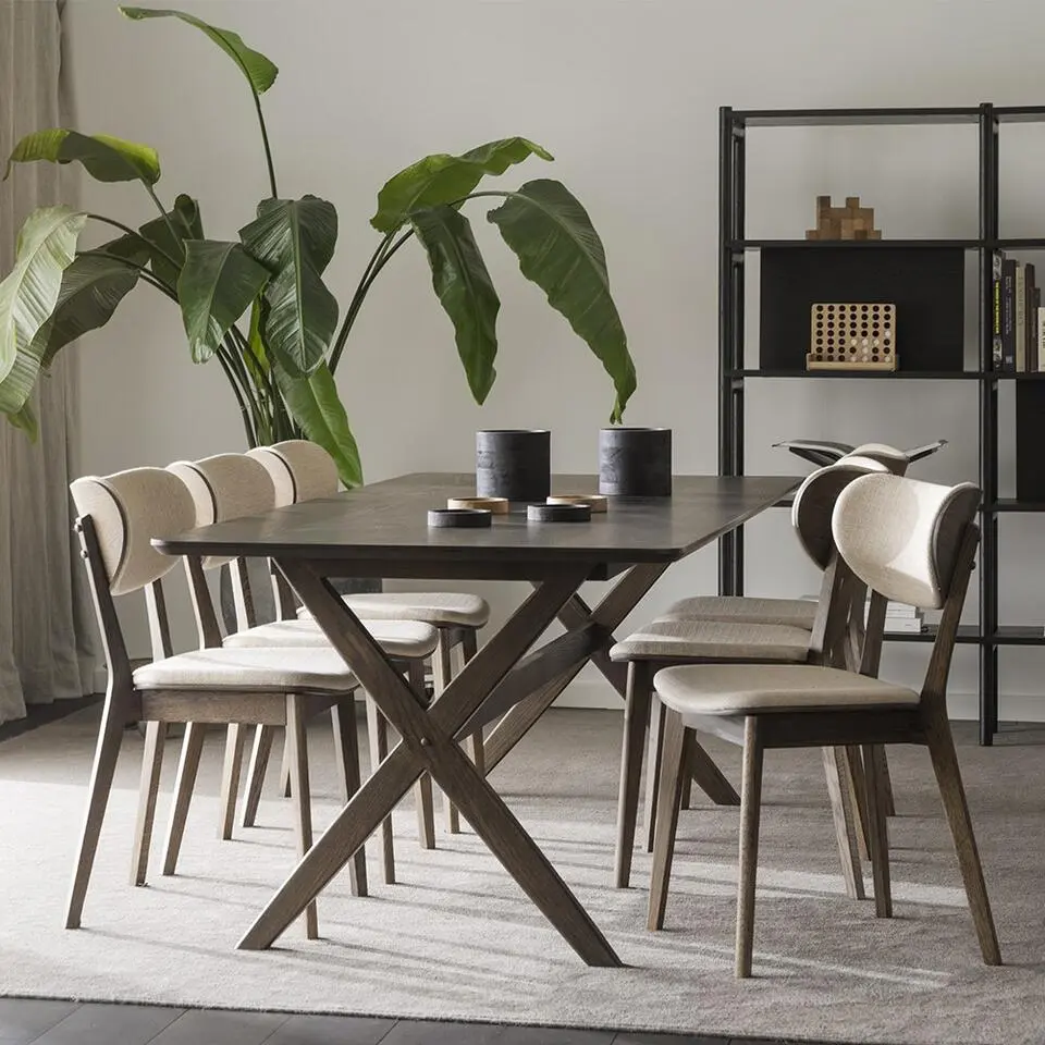 Rowico Home Kato Houten Eetkamerstoel Donker Eiken - Beige Zitting