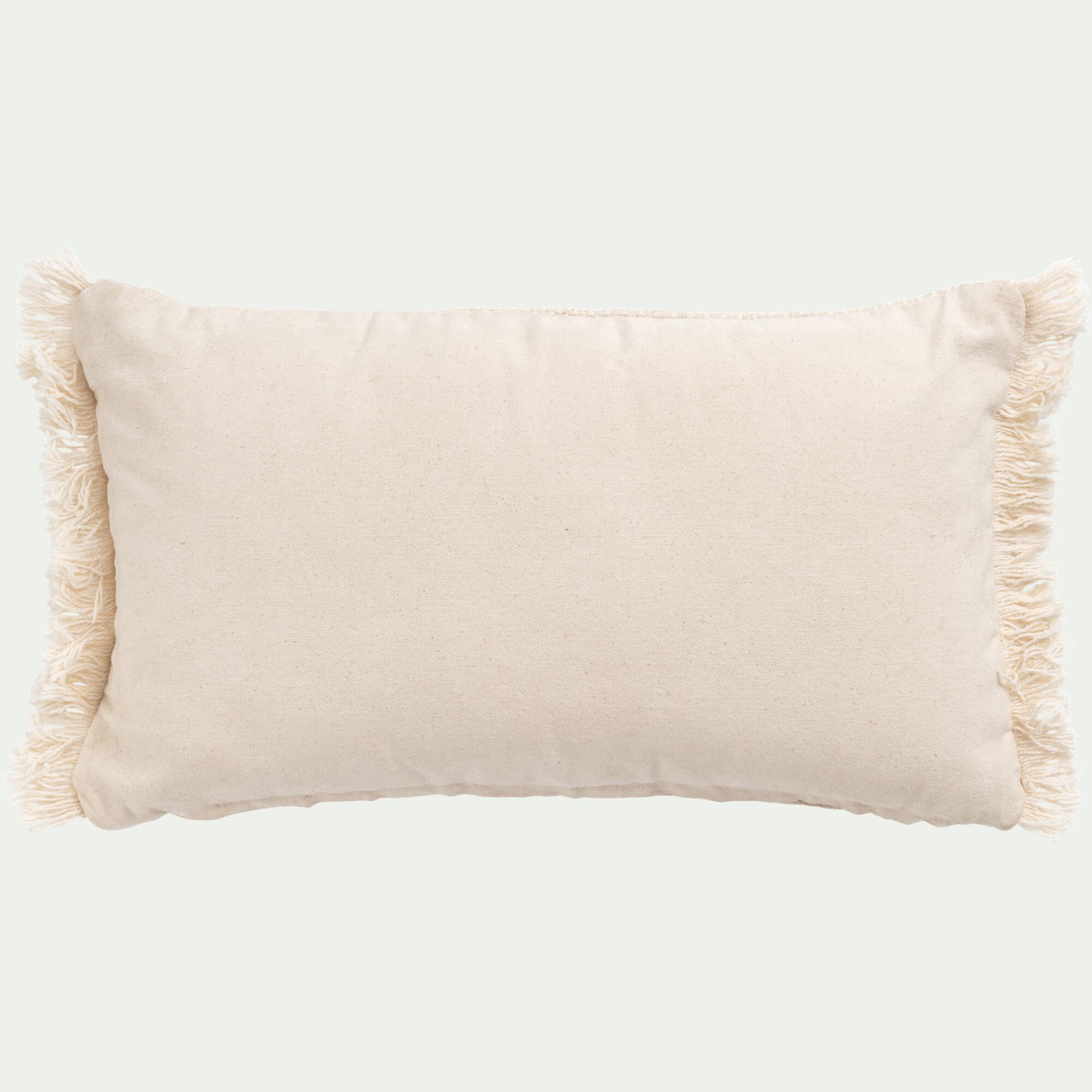 AULAN - Coussin en coton et jute à rayures finition franges 30x50cm - blanc
