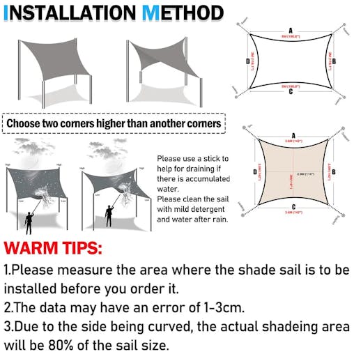 NNEOBA Rectangular Sunshade Sail UV Block Waterproof Canopy (Beige)