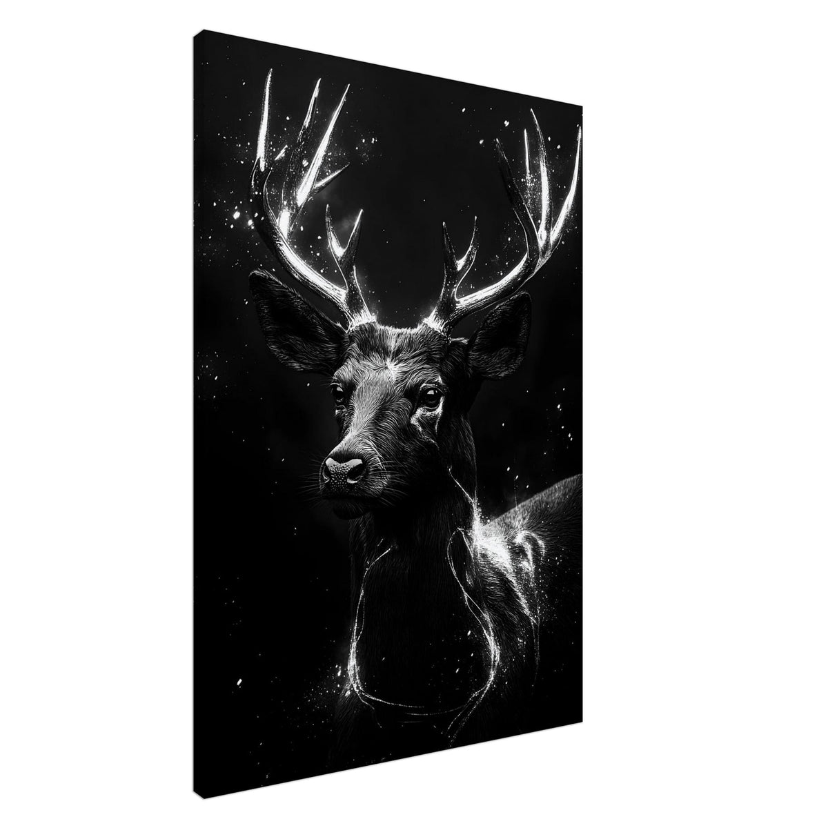 Artfulprints Canvas Deer portrait canvas - 80x120 cm - Zwart / Wit