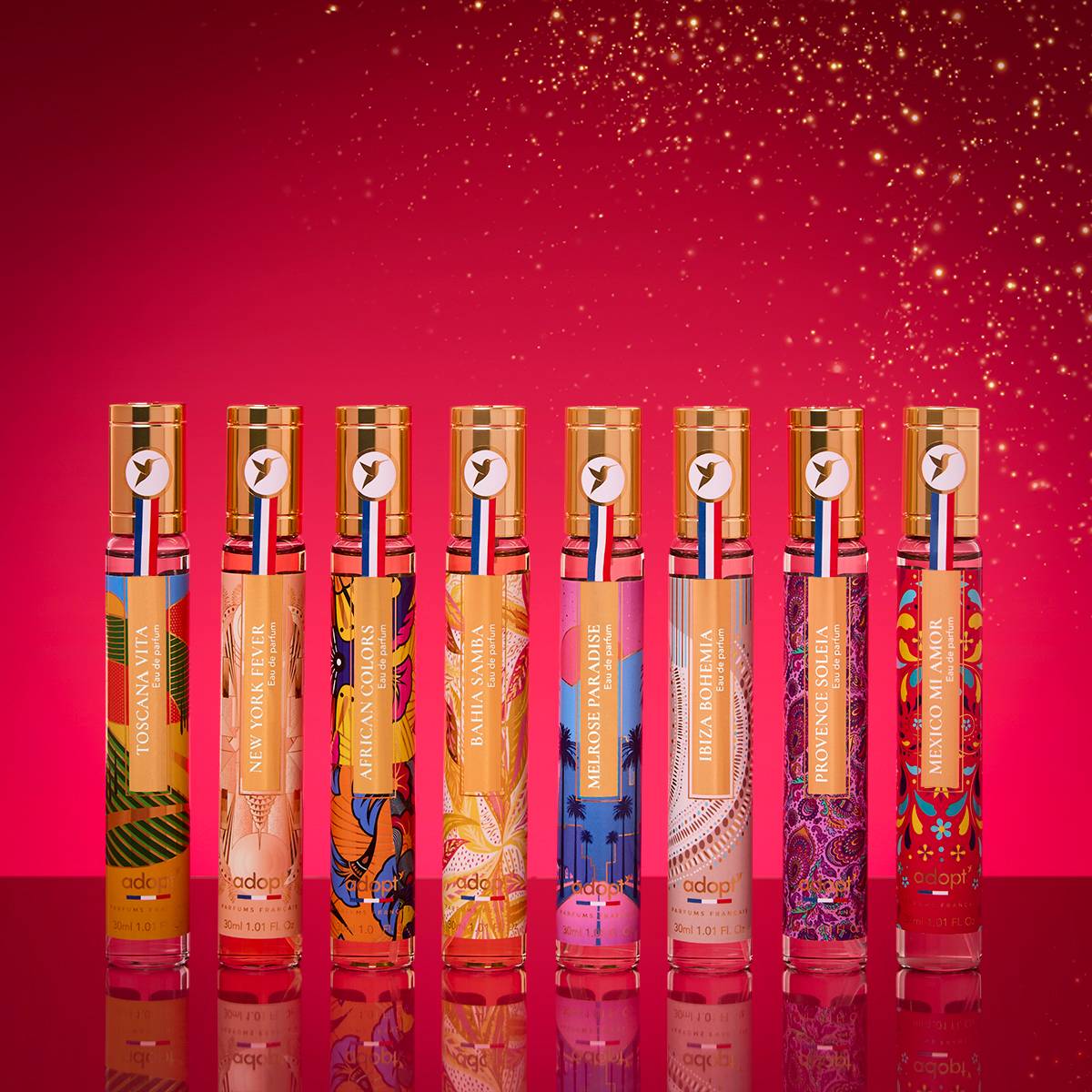 VoyagesCOFFRET CAPSULE 8 eaux de parfums VOYAGES - 30ml Melrose Paradise   30ml Bahia Samba   30ml African Colors   30ml Toscana Vita   30ml Mexico Mi Amor   30ml New York Fever   30ml Provence Soleia   30ml Ibiza Bohémia