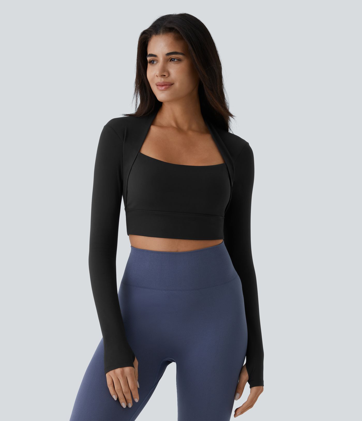 Softlyzero™ Plush Top de Sport Yoga Pull Manches Longues Trou pour Pouce 2 en 1 Court