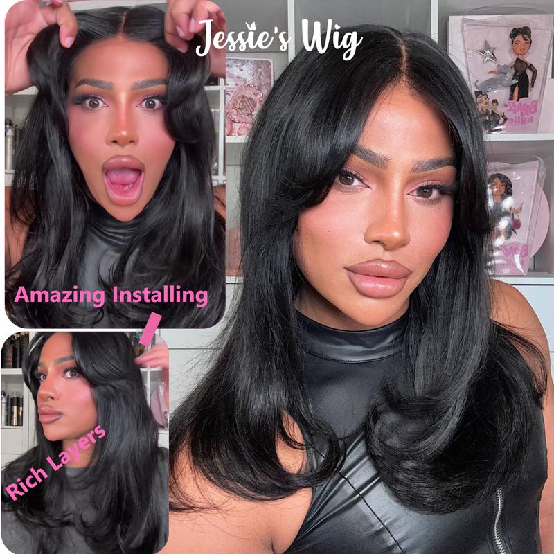 Jessie's Wig Face Framing Curtain Bangs Glueless Human Hair Wig Skip Salon 9X6 7X5 Lace Layered Wig For Women