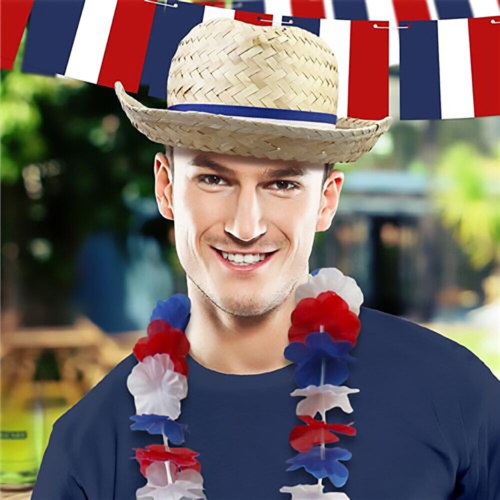 Chapeau paille adulte Cocorico bandeau bleu blanc rouge
