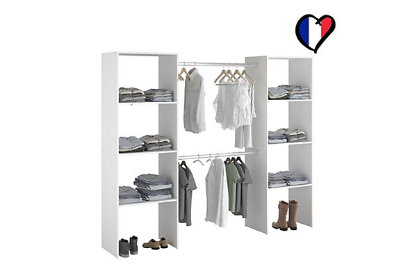 Dressing blanc 6 étagères, 2 penderies 220 x 40 x 180 cm - ELYSEE