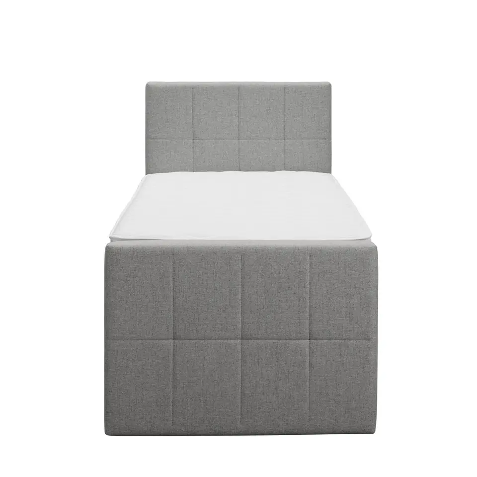 Boxspring met voetbord Liv geblokt - lichtgrijs - 90x200 cm - vierkante poot