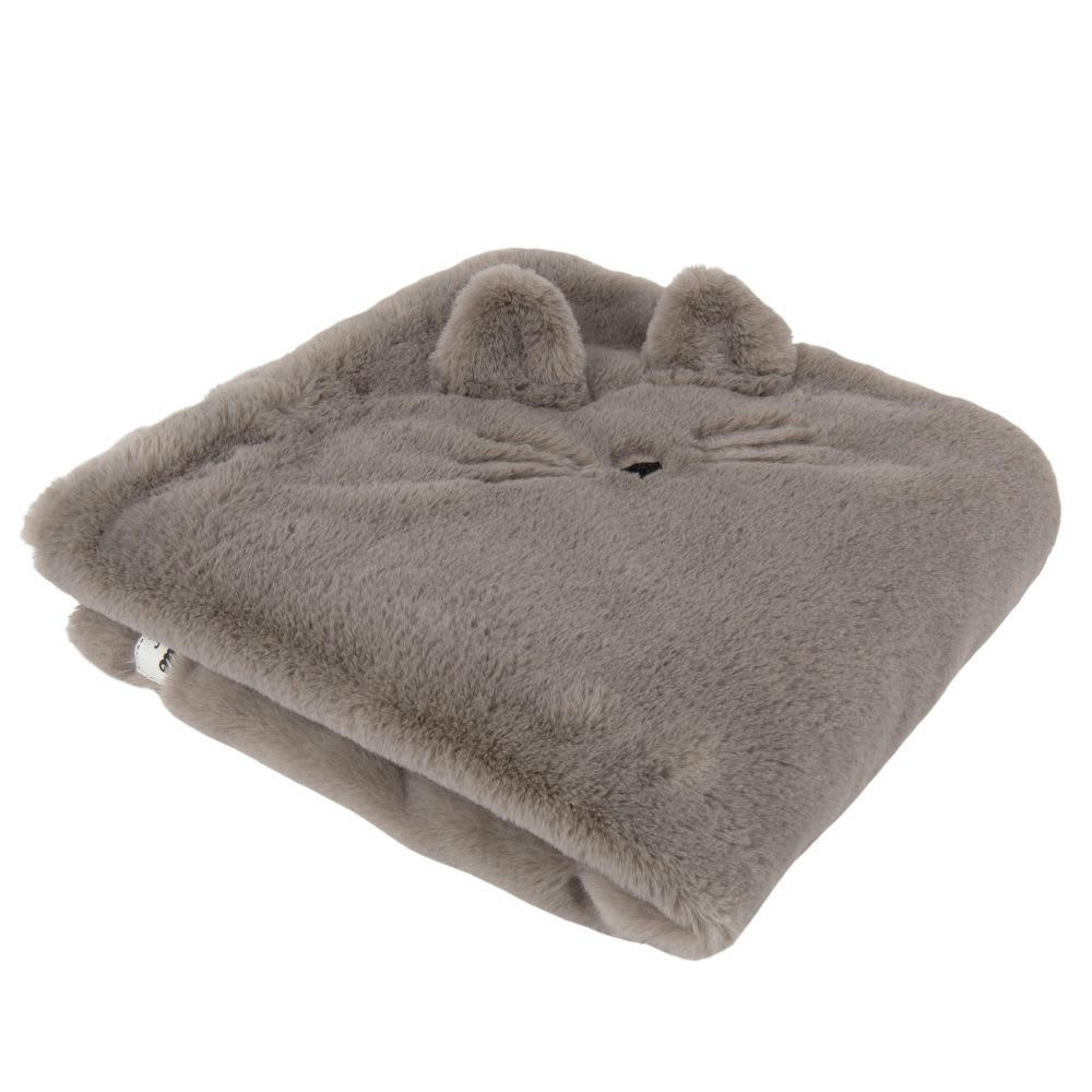 PILOU - Plaid chat gris à pompons 60x60