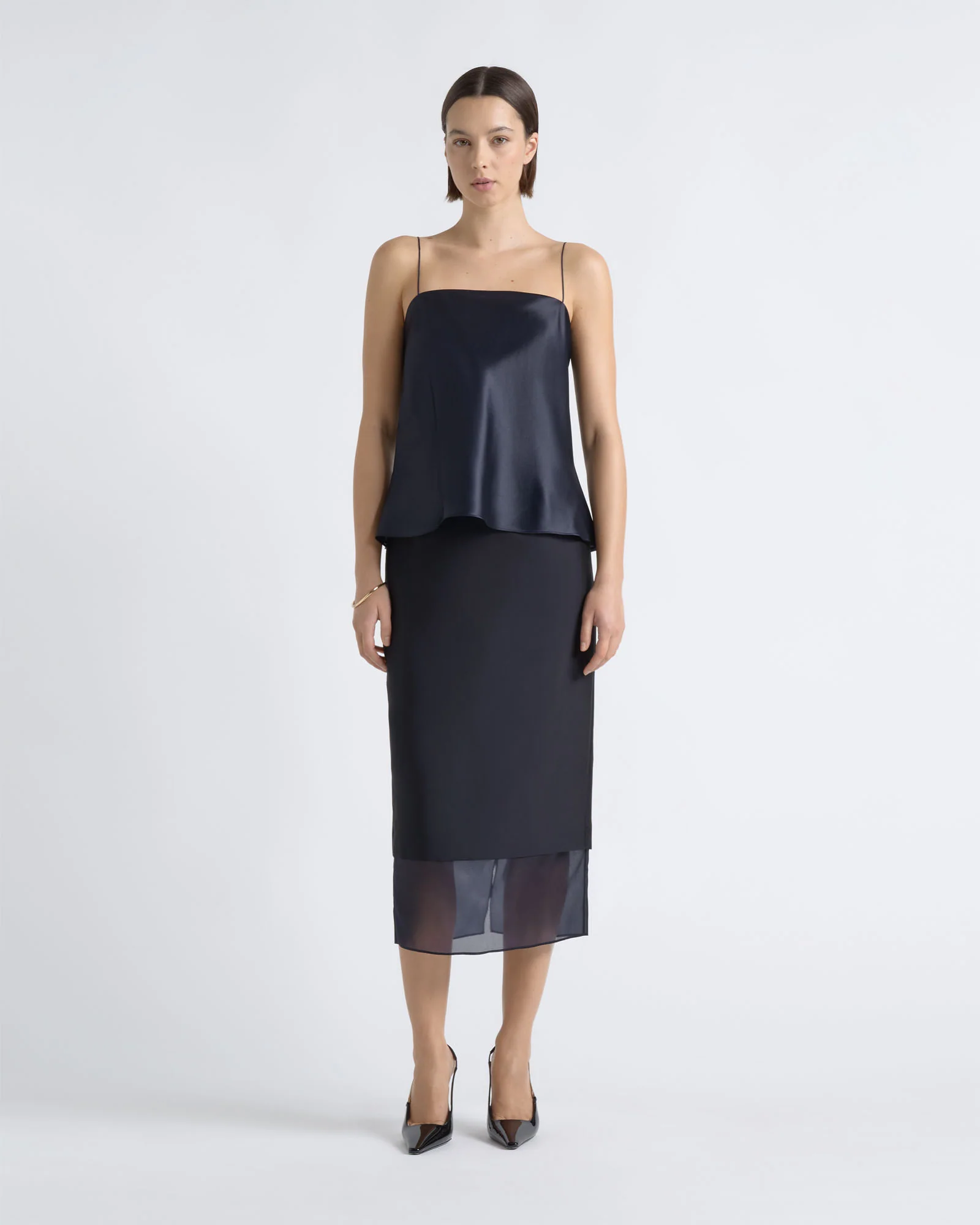 Silk Organza Contrast Midi Skirt