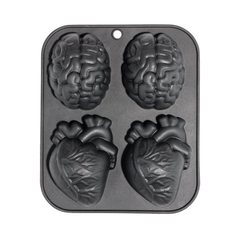Moule à gâteau x4 coeur et cerveau silicone noir