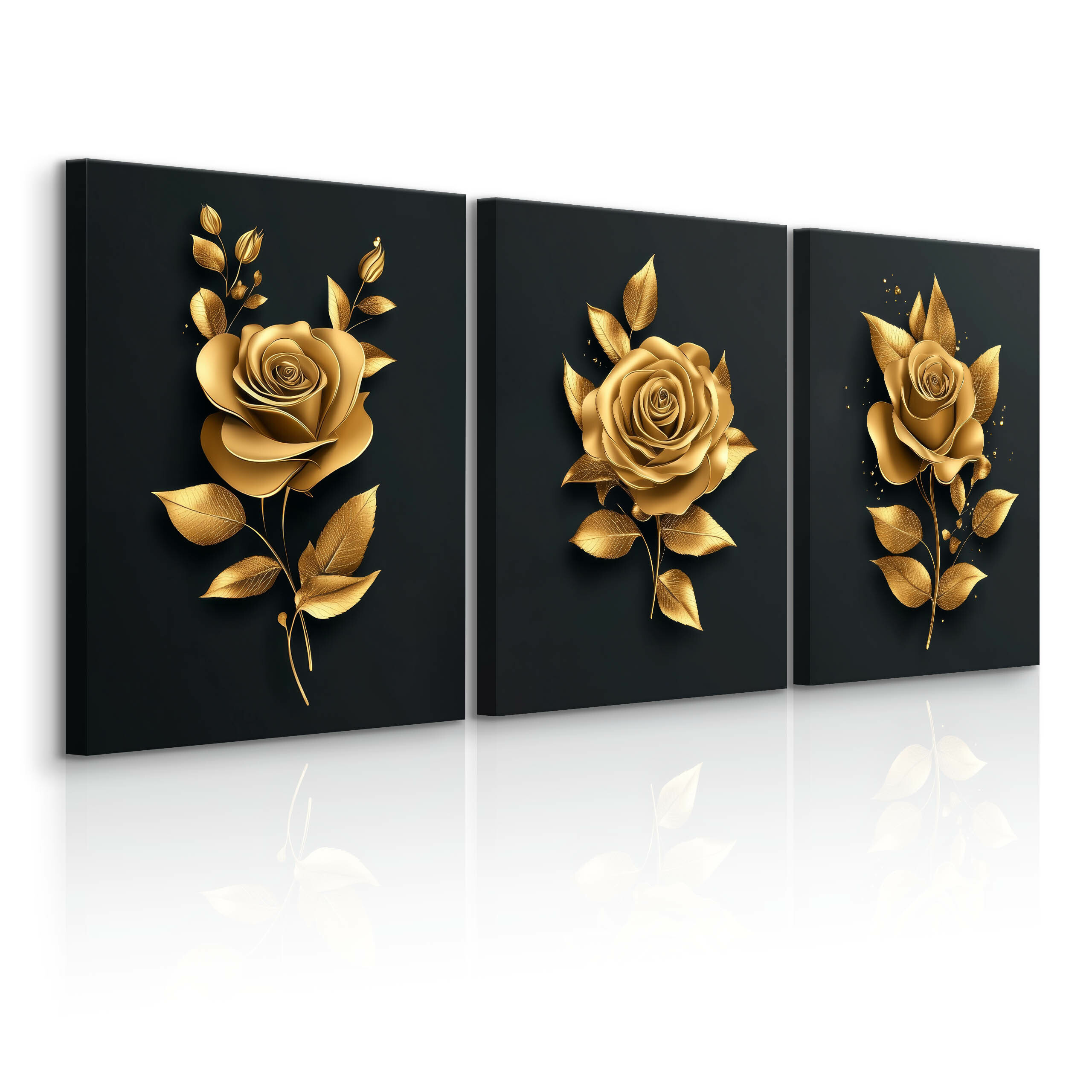 3x Obraz Set Złote Róże Kwiaty Styl Glamour 30x40cm
