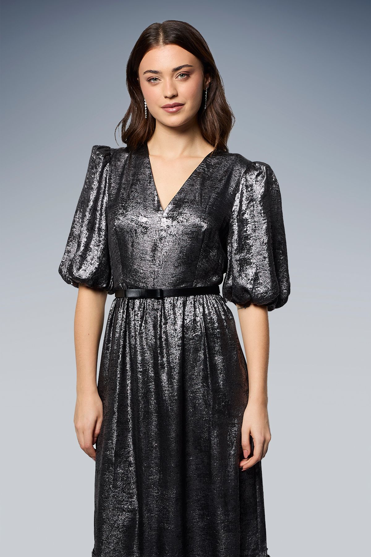 Dorothy Perkins DP Luxe Metallic Puff Sleeve Tiered Maxi Dress