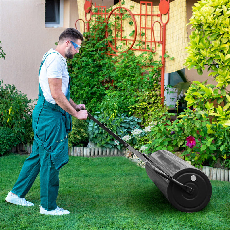 Push/Tow-Behind Lawn Roller with Detachable Handle 30 Gallon Water/Sand-Filled Sod Drum Roller for Garden Yard Park Farm