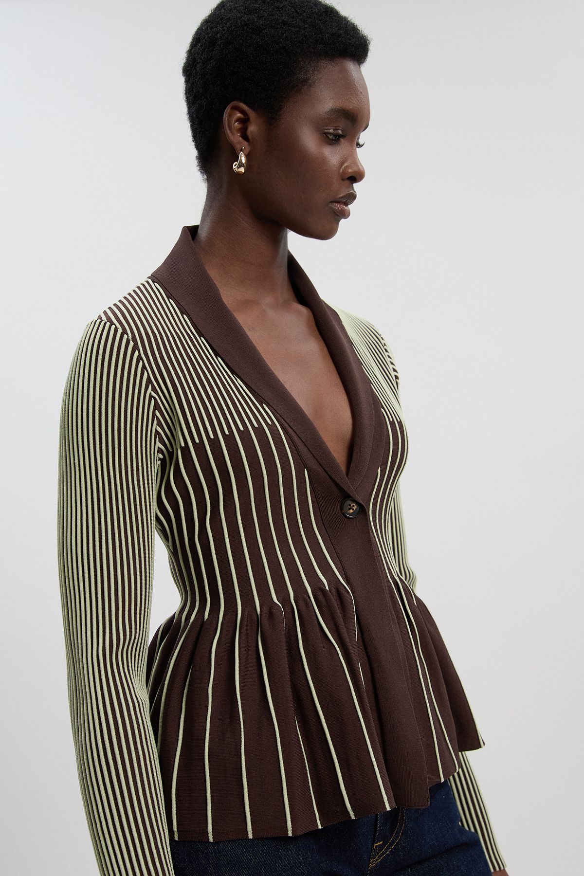 KarenMillen Contrast Stripe Peplum Knitted Jacket