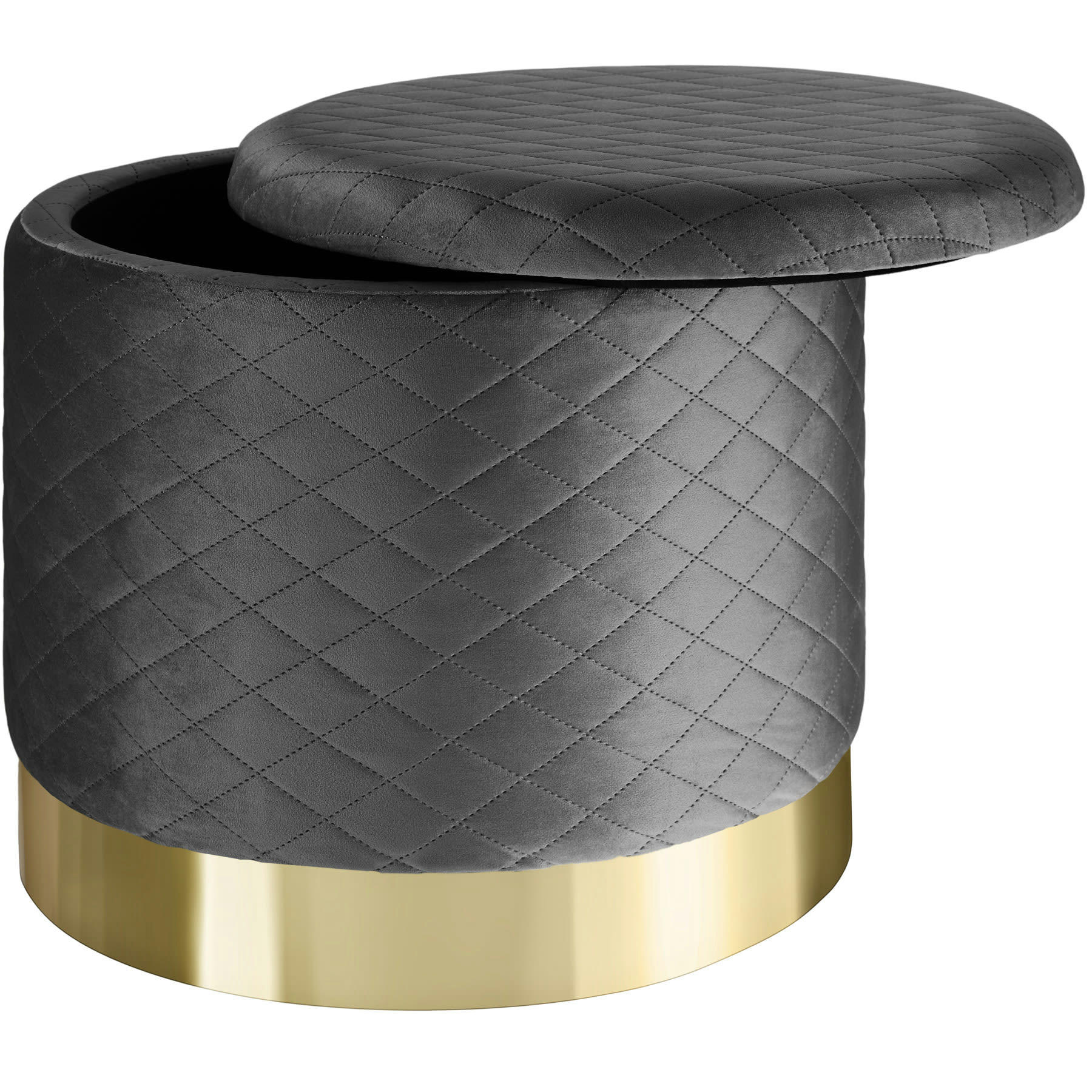 - Banc Tabouret Coffre de rangement Rond gris foncé