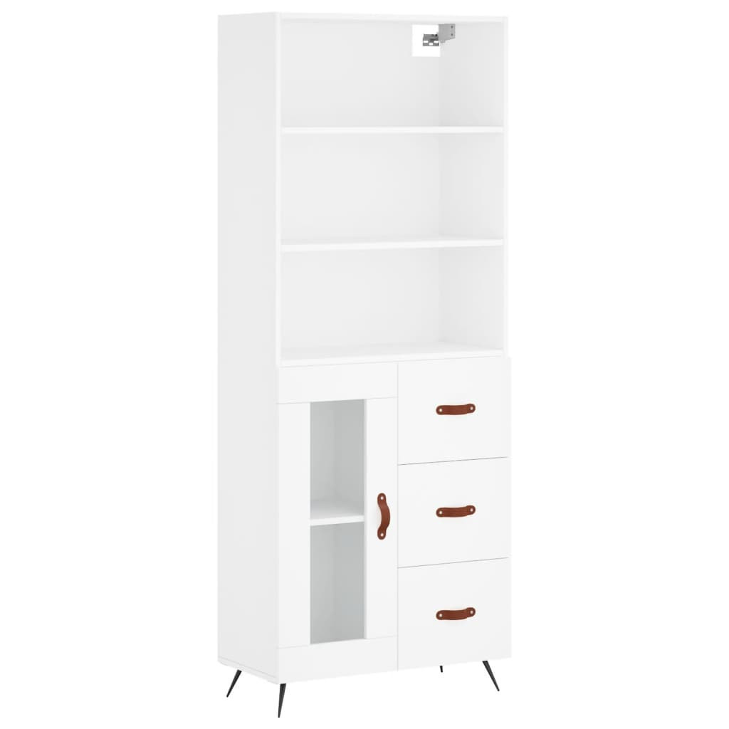 Szafka Regał Witrynka Biała z Drzwiami Szklanymi 69.5x34x180 cm do Salonu