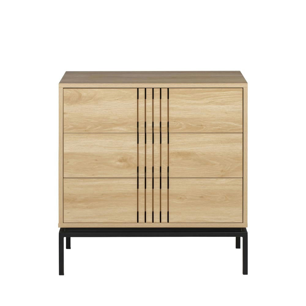 KROKOM - Commode 3 tiroirs en bois et métal L80cm bois clair