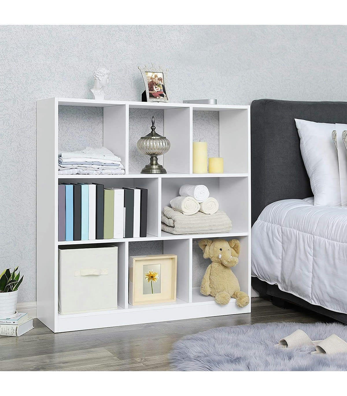 - Bibliothèque blanche 8 cases de rangement ouvertes - L97,5 x H100 cm