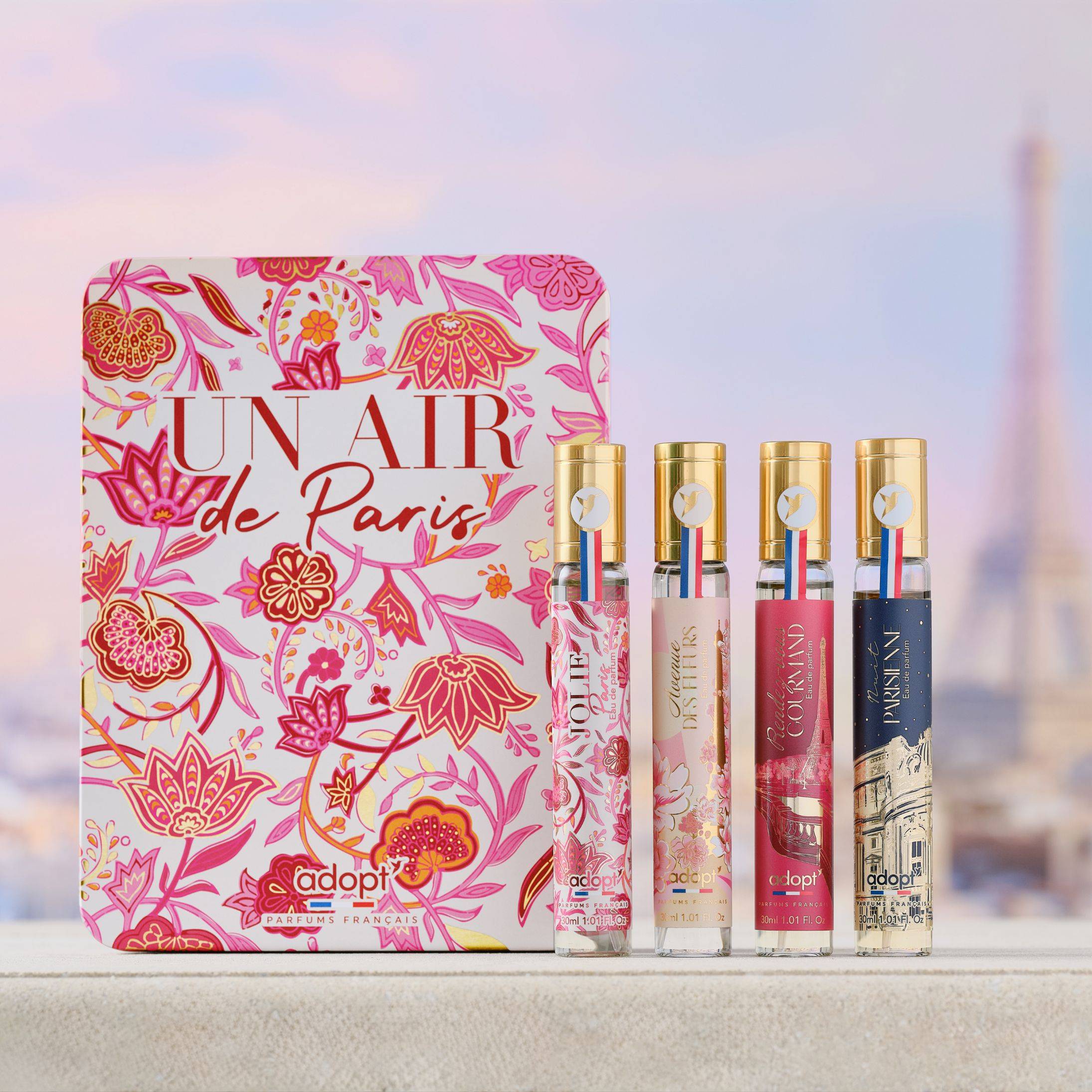 Un air de ParisCoffret métal 4 eaux de parfum 30ml - Jolie Paris   Rendez-vous Gourmand   Nuit Parisienne   Avenue des Fleurs