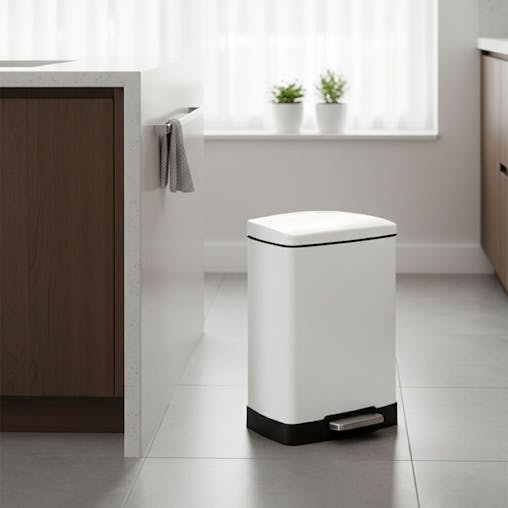 SOGA 2-Pack 12L White Stainless Steel Foot Pedal Trash Bin