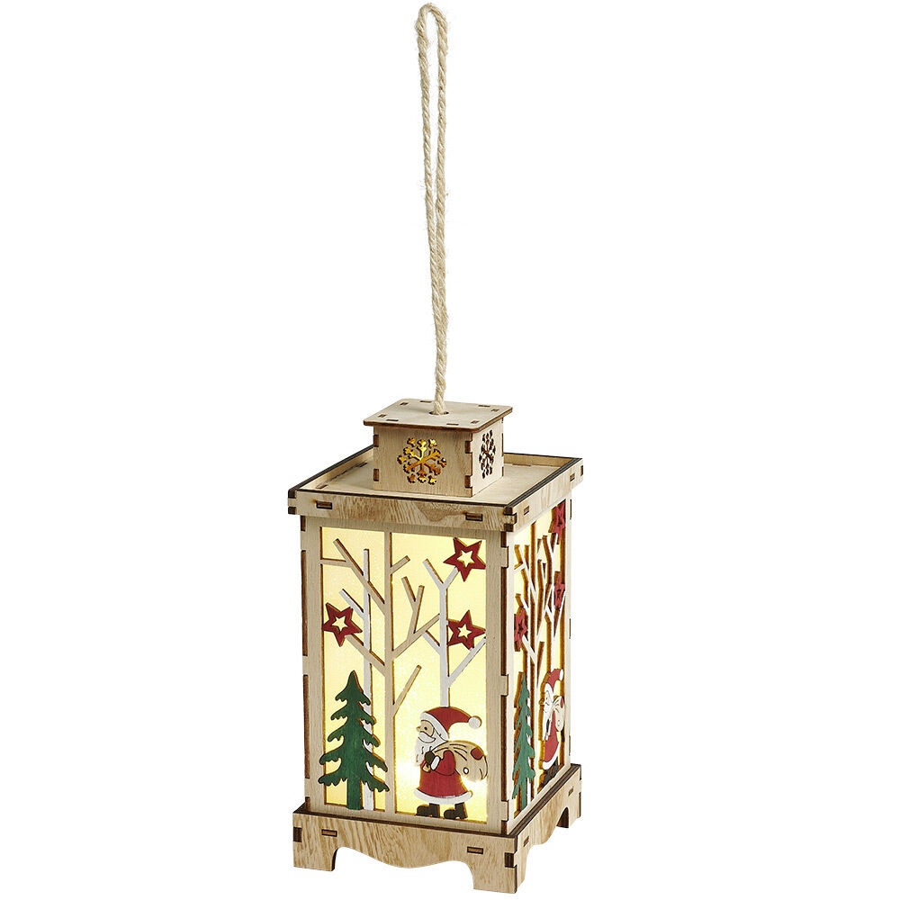 Lanterne lumineuse intérieur en bois décor No&euml;l