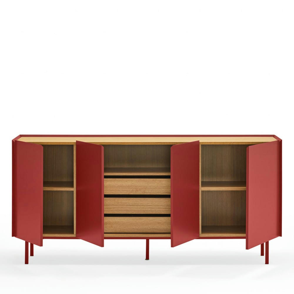 ARISTA - Buffet en bois 4 portes 3 tiroirs L165cm rouge