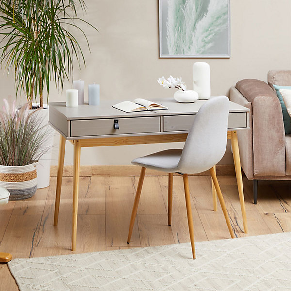 Bureau WANDA avec 2 tiroirs, en pin massif - Coloris gris et naturel