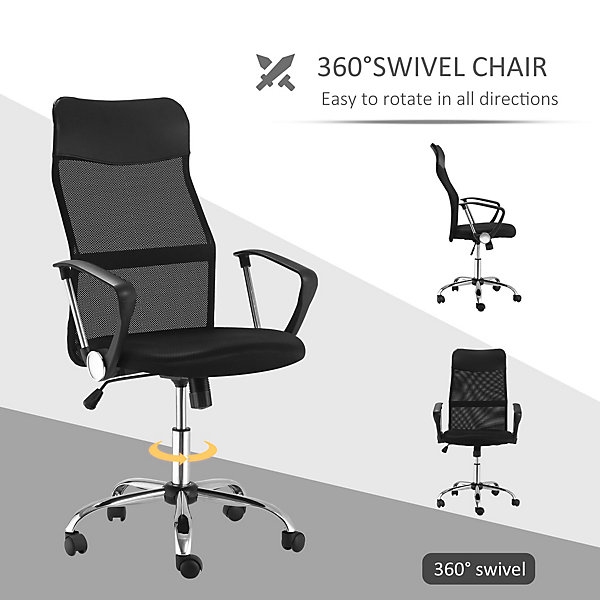 Fauteuil de bureau ergonomique - Chaise de bureau pivotante avec dossier haut réglable, Confort longue durée, Foam, Noir