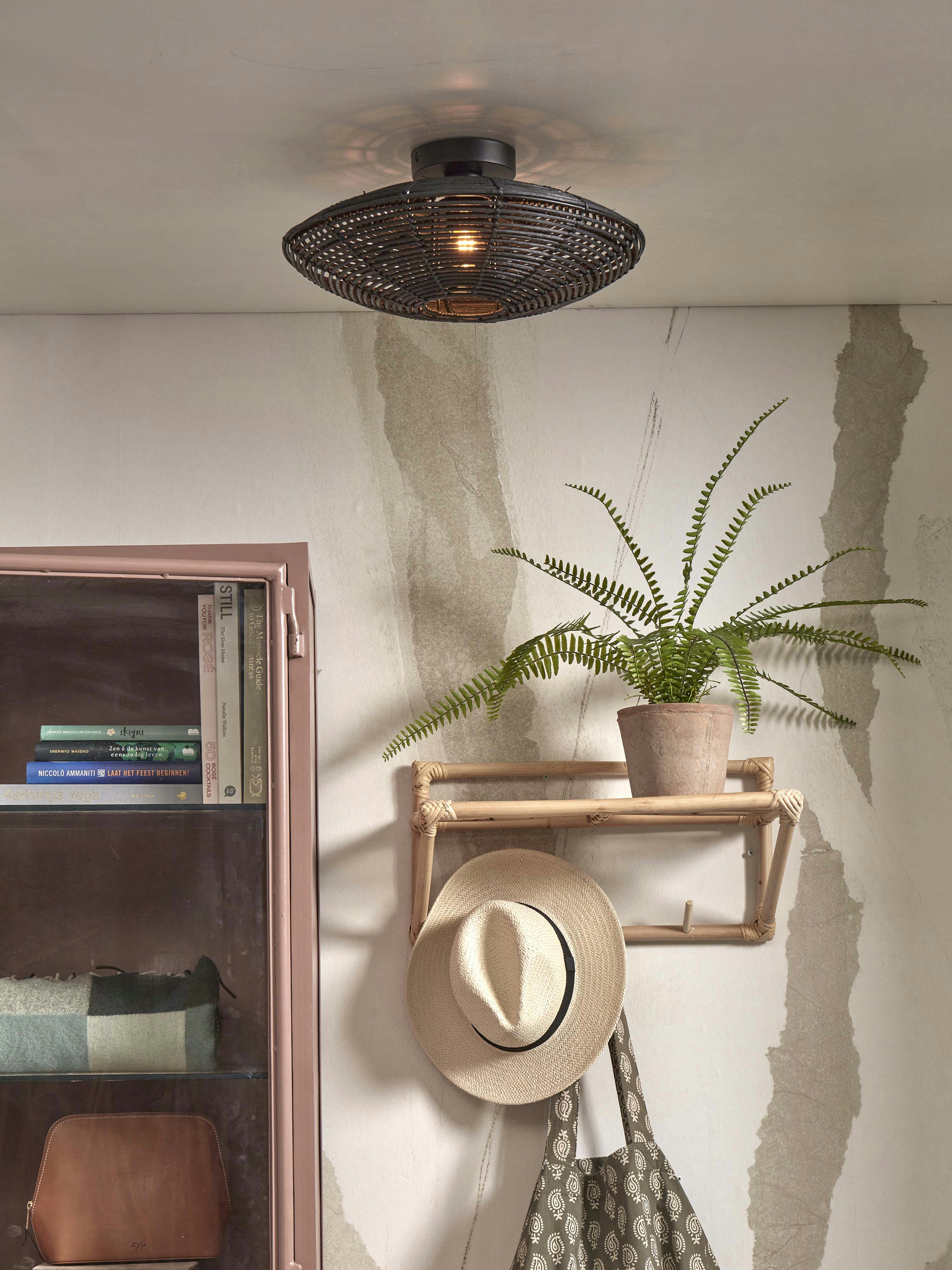 TANAMI - Plafonnier rotin  noir, h. 10cm