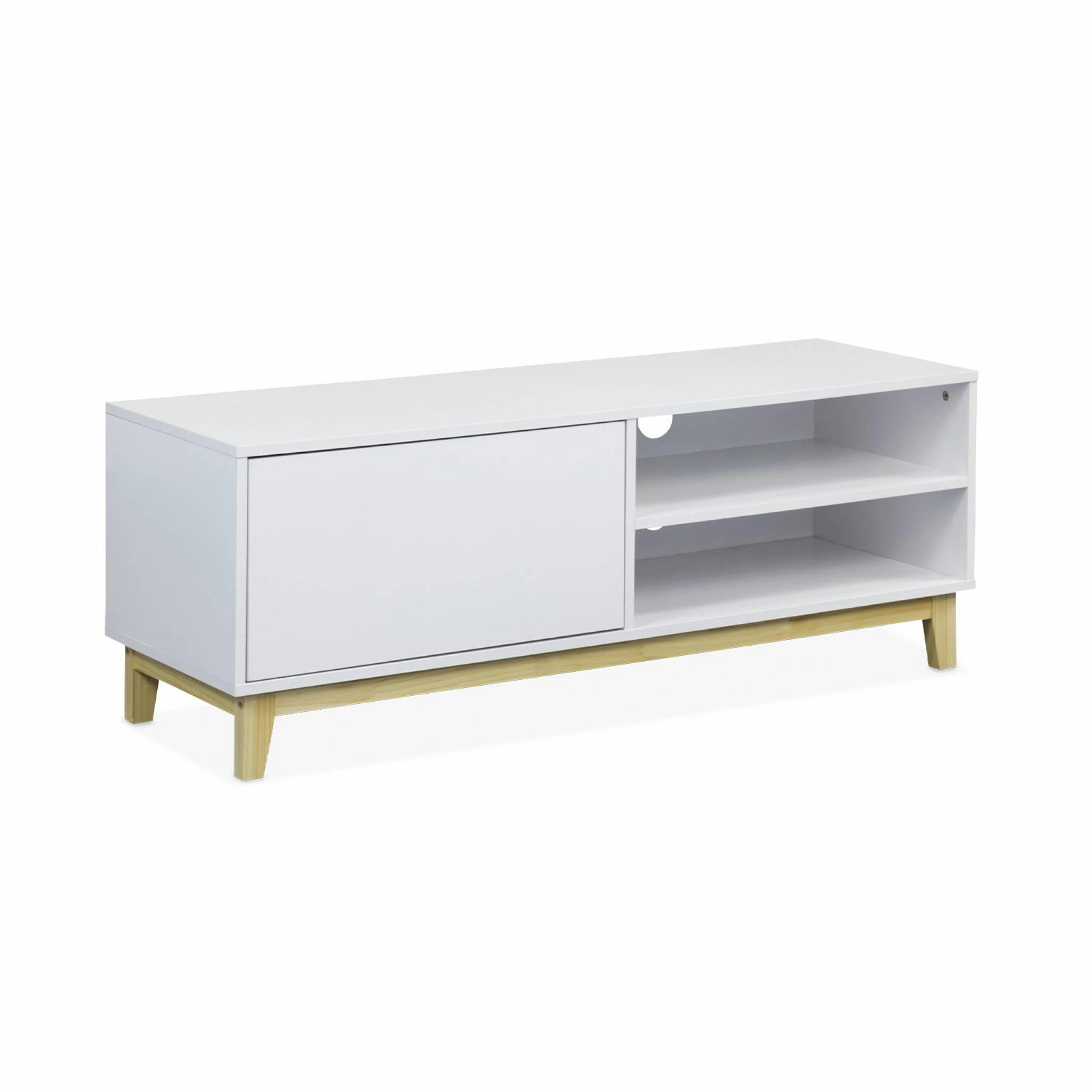 FLOKI - Meuble tv scandinave blanc, 1 tiroir