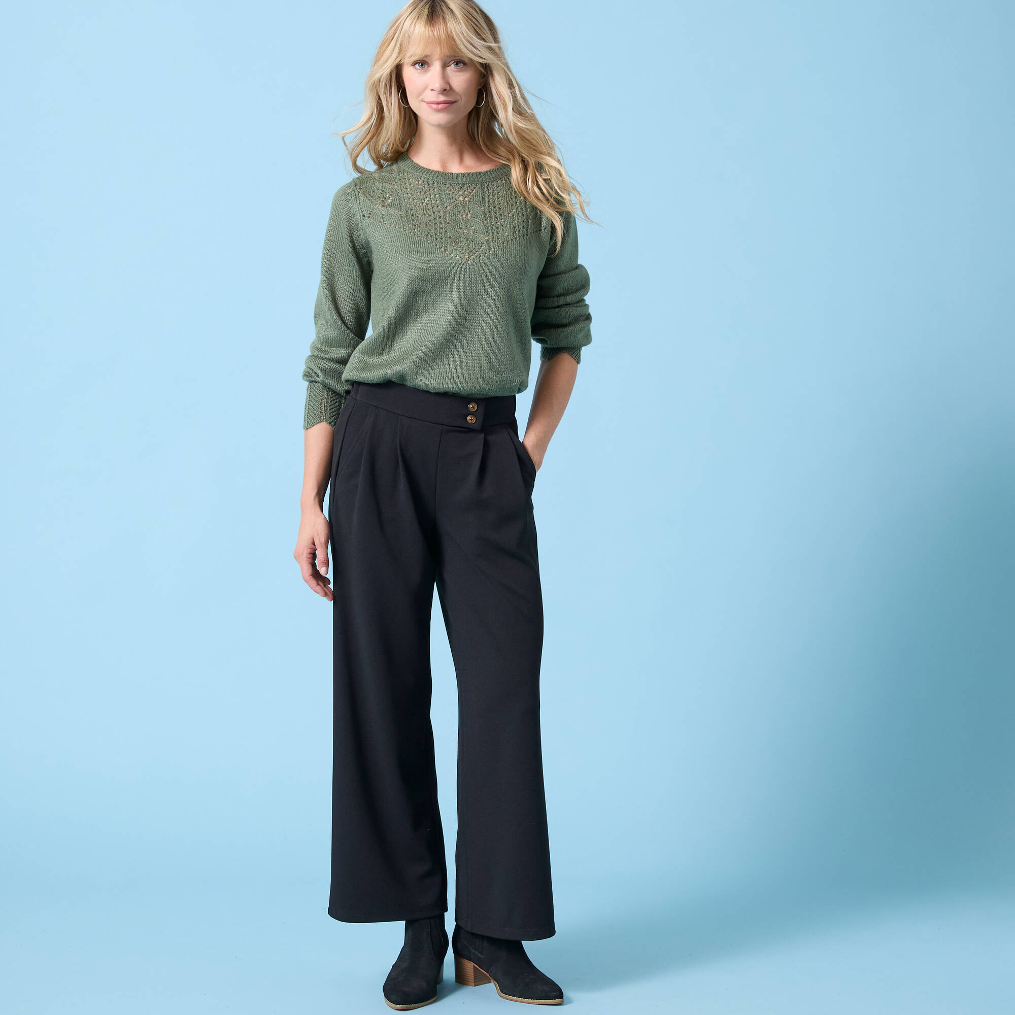 Pull col rond Spécial Petites, maille pointelle
