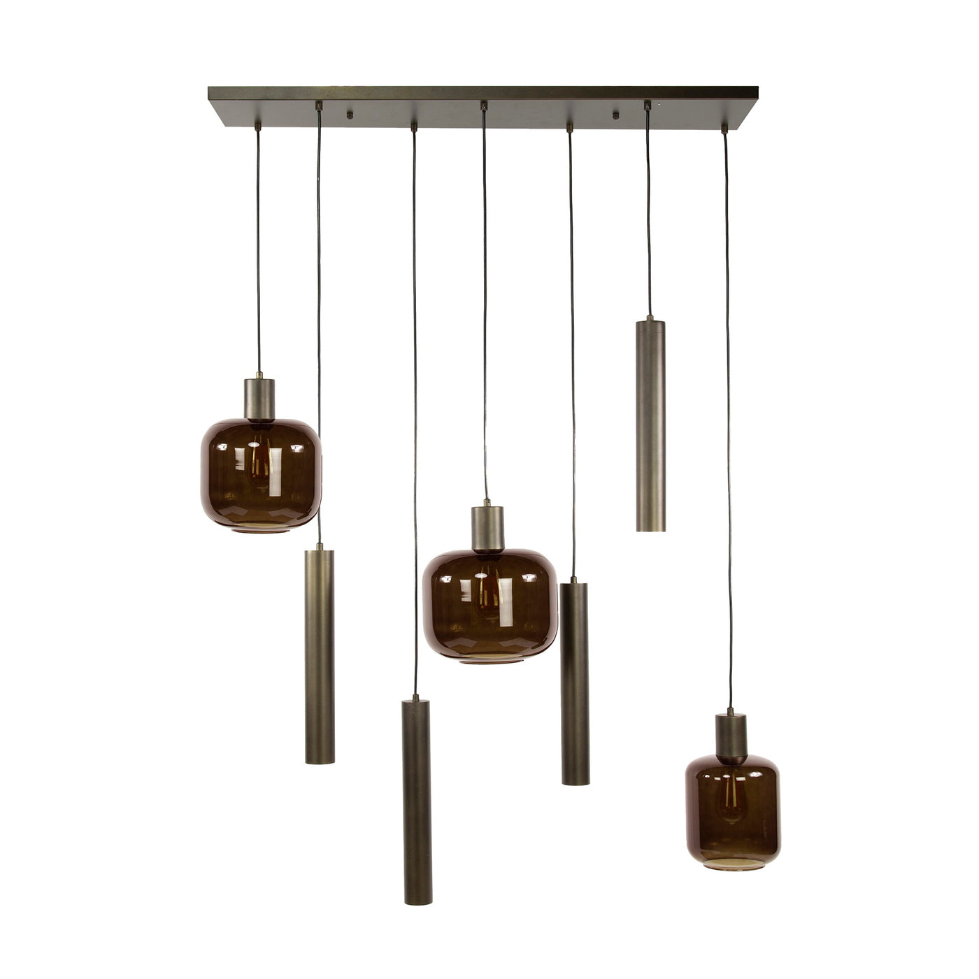 Giga Meubel Hanglamp Bronza Mix - Bruin Glas - 7-Lichts - 105x35x150cm