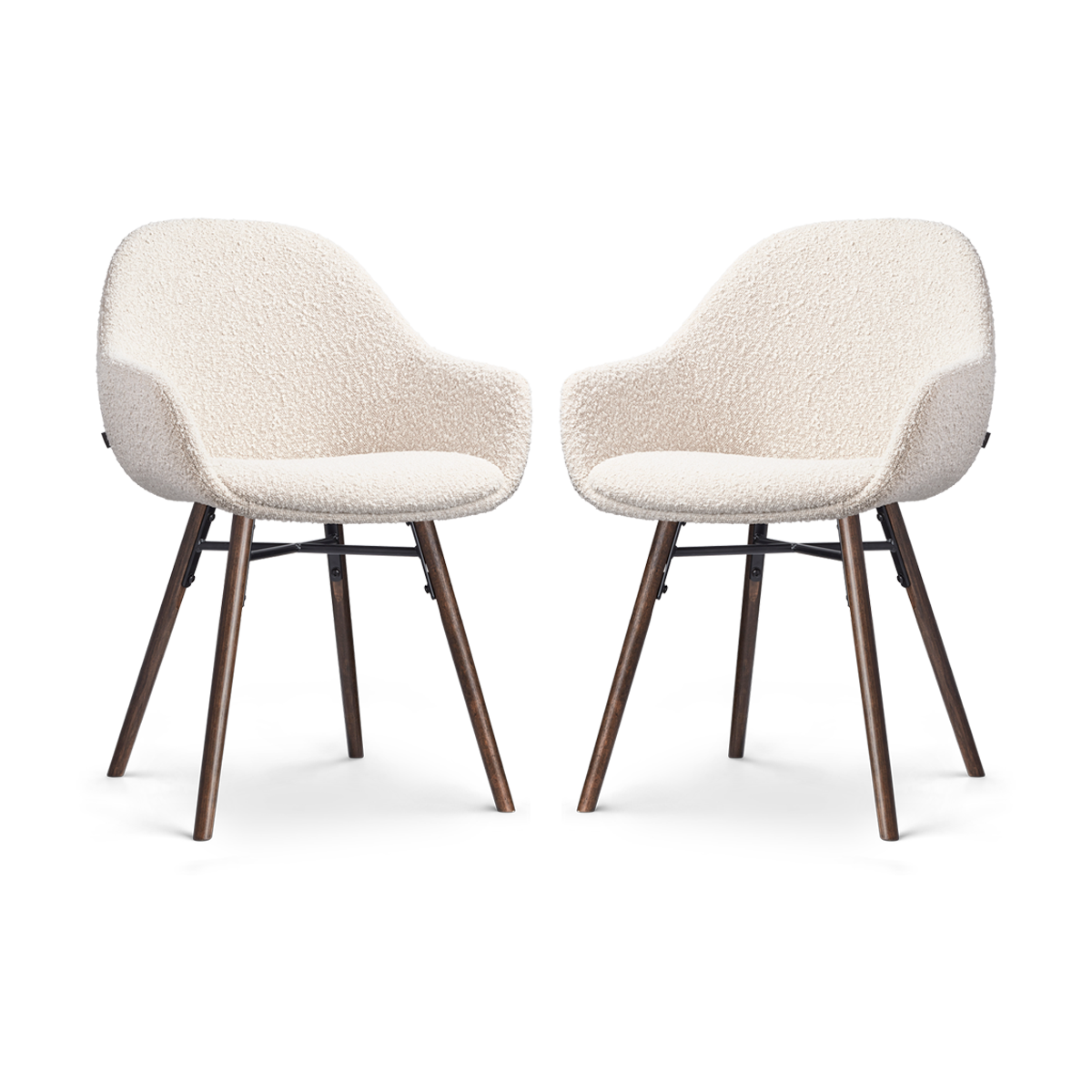 Nolon Nena-Mae Eetkamerstoelen Set van 2 - Bouclé Beige - Walnoot