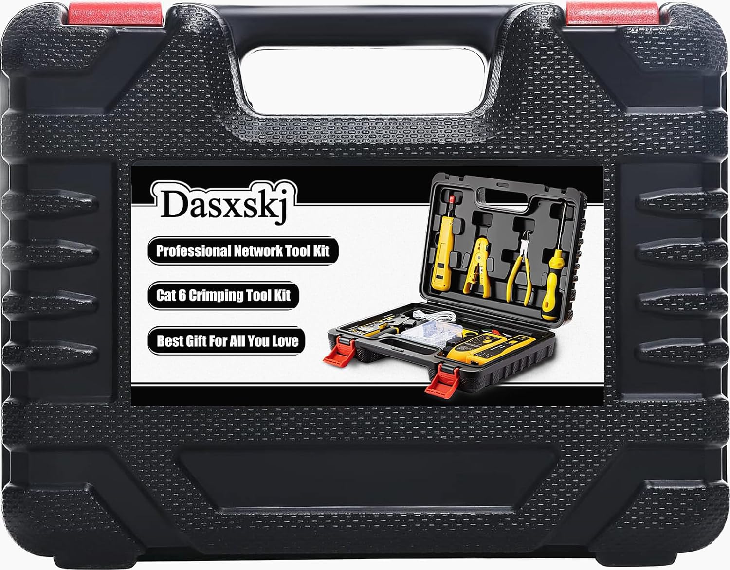 Pass Through RJ45 Crimp Tool Kit, Network Tool Kit, Ethernet Crimper Cat6 Cat5e Cat5 Crimping Tool with Wire Tracker, 110/88 Punchdown Tool, Cat6 Pass Through Connectors, Wire Stripper