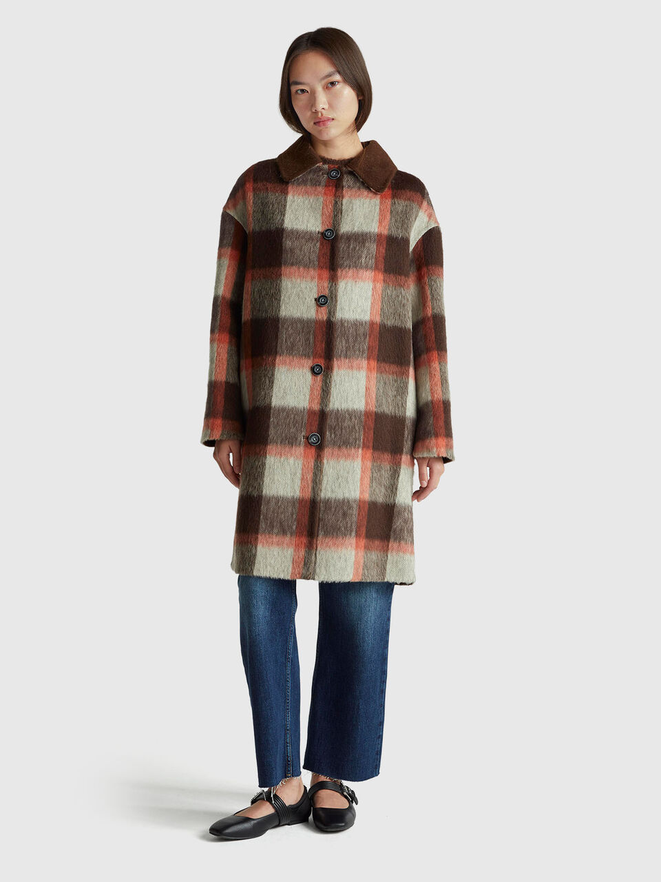 Check coat in wool blend