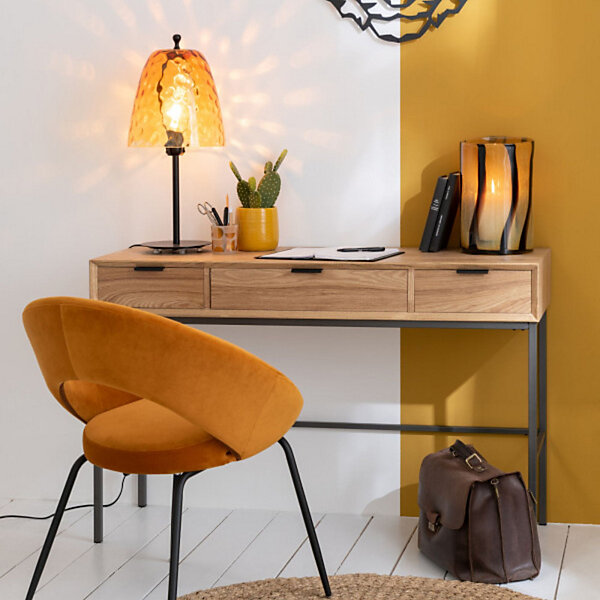 Console en bois naturel et métal noir avec 3 tiroirs- ESTER