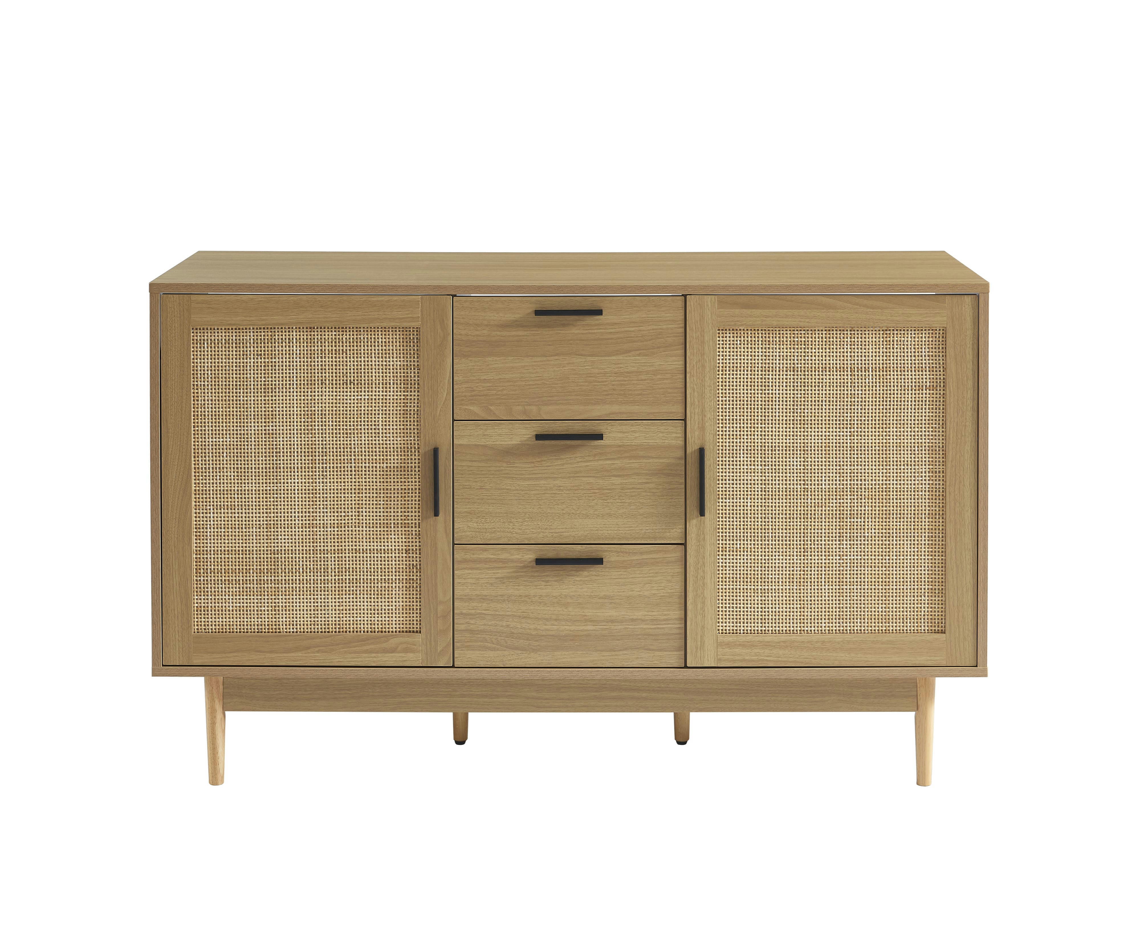 AMANA - Meuble sous lavabo  effet chêne et cannage rotin 130cm