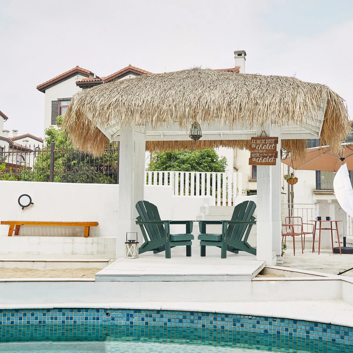 Green Plastic Folding Adirondack Chair Set