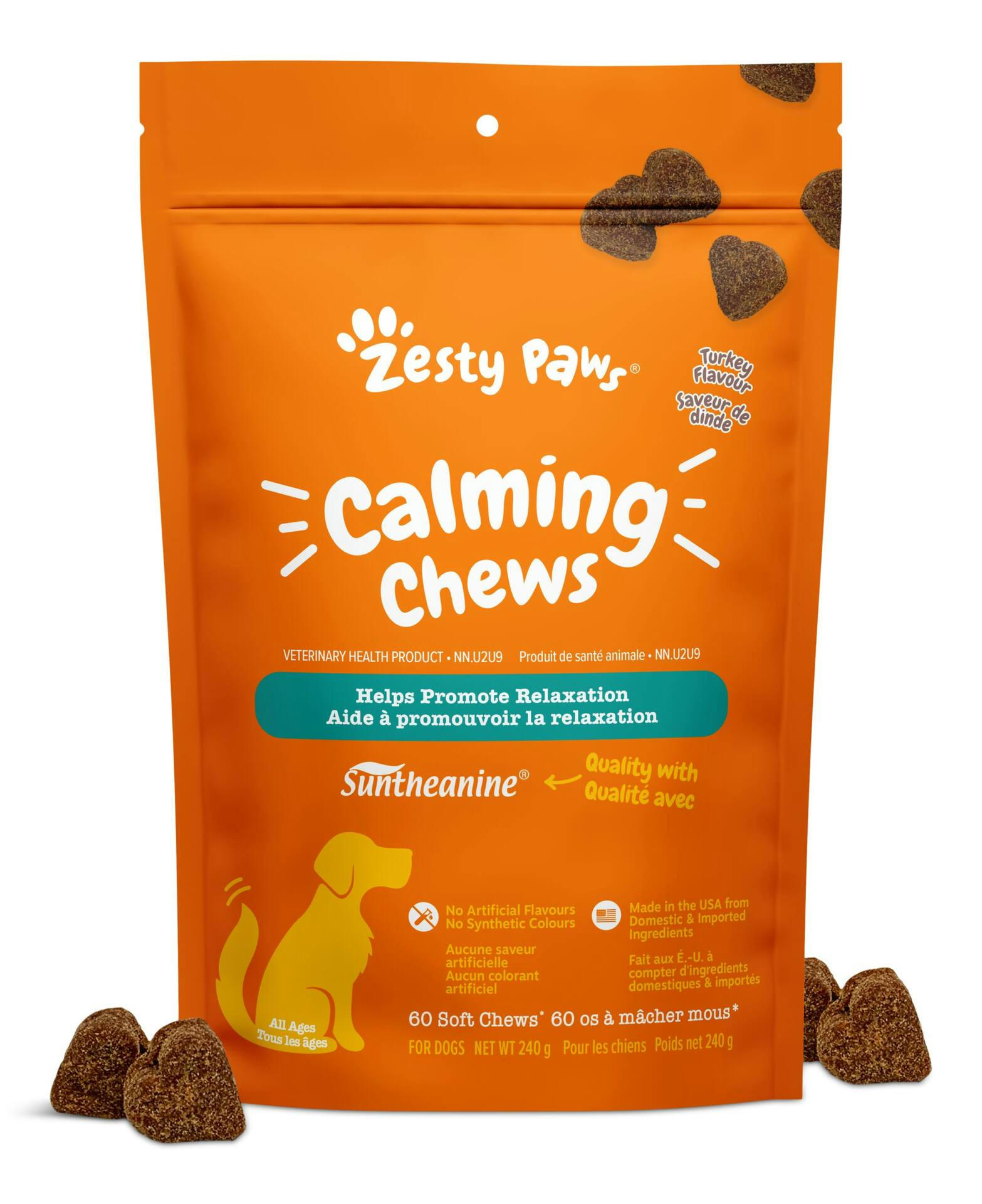 Zesty Paws Calming Chews Turkey Flavour Soft Chew Dog Supplement with Suntheanine®, 60-pk