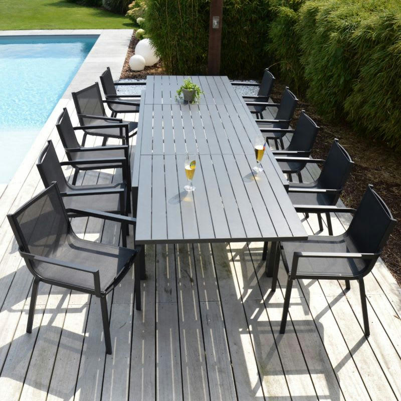 BURIAS - Fauteuil de jardin en aluminium et textilène gris anthracite