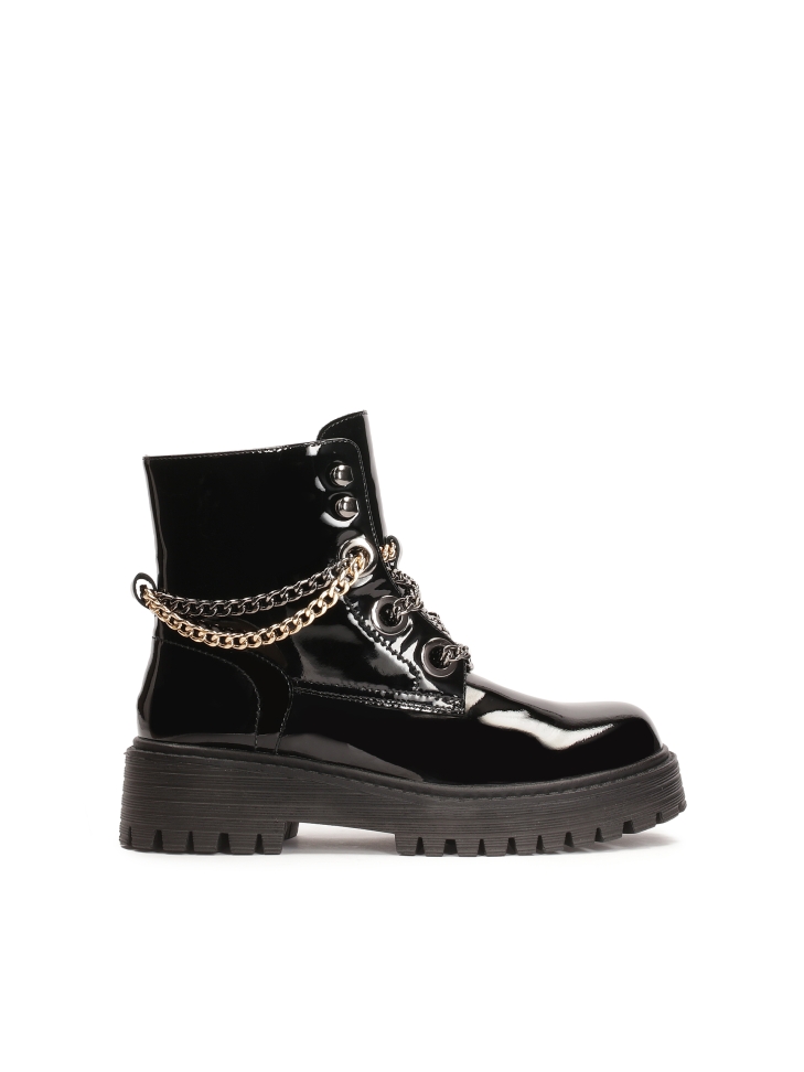 Patent leather chained boots