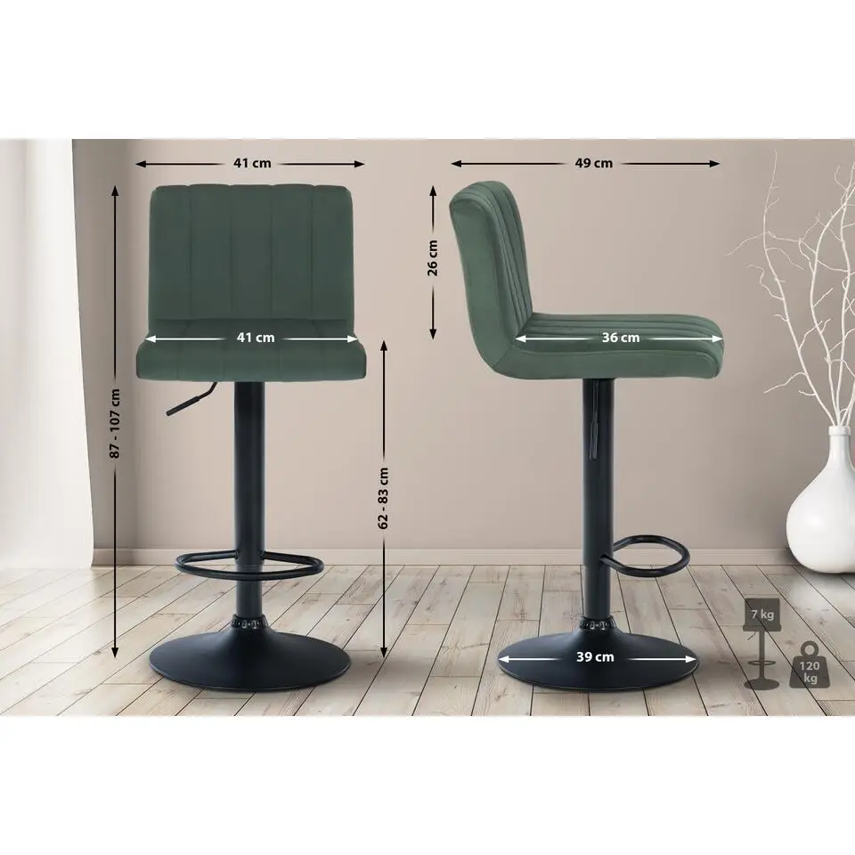 CLP Barkruk Jamie zwart Frame - Fluweel - groen