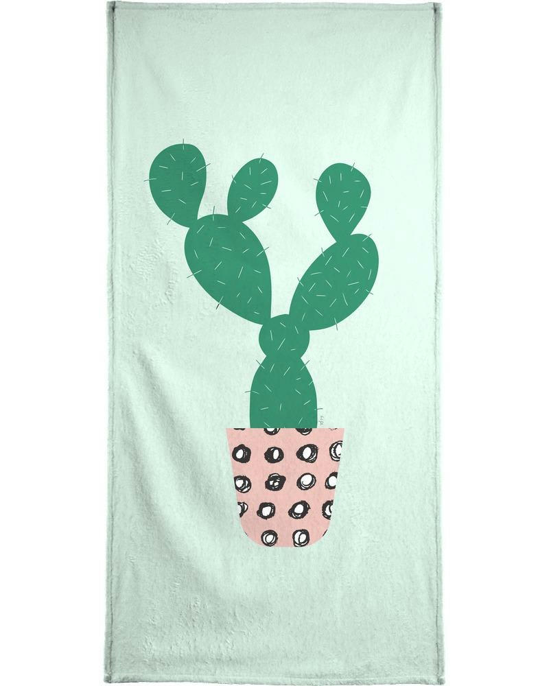 CACTUS - Serviette de bain en éponge-velours en rose & vert 40x80