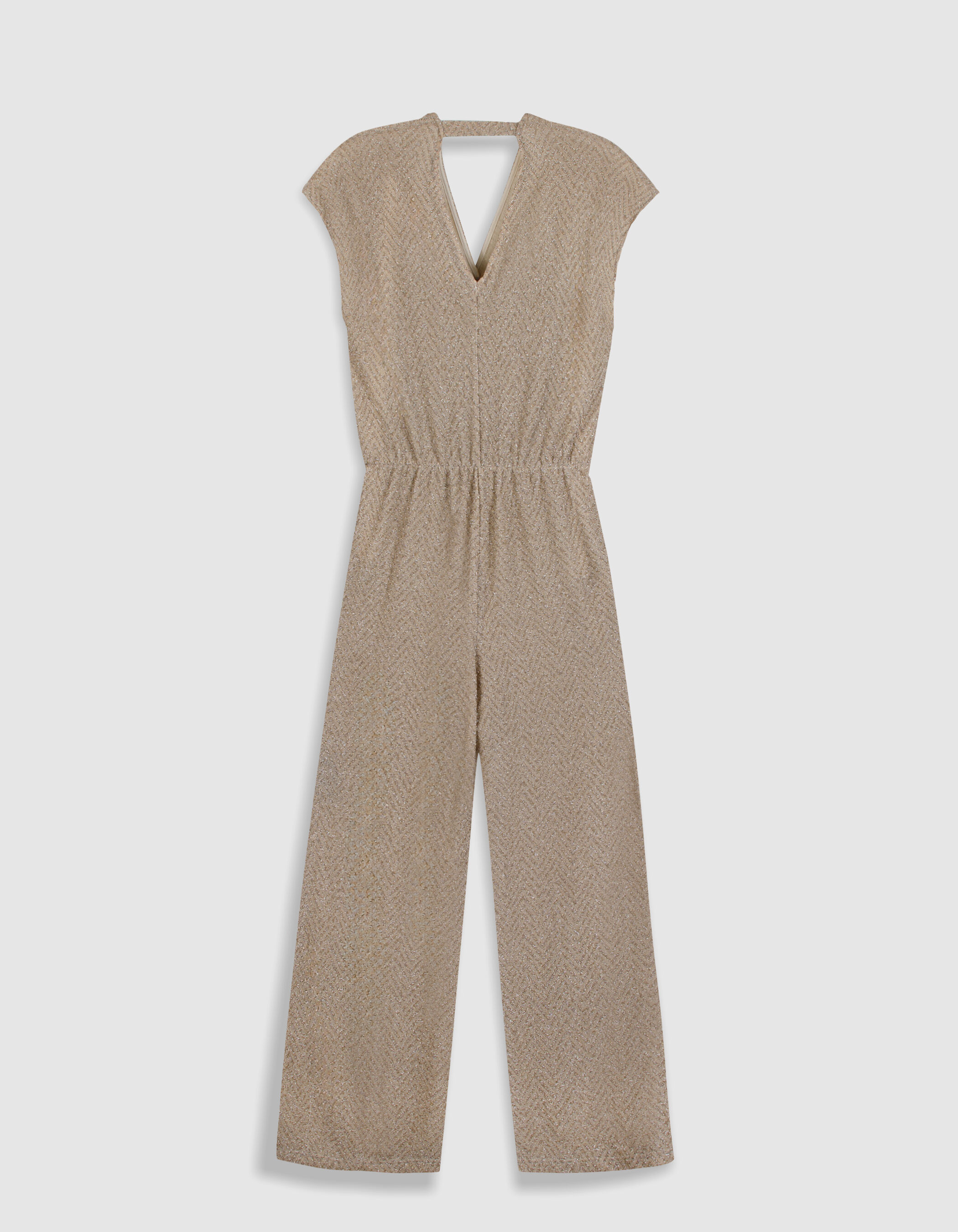 Combinaison-pantalon beige motif chevrons lurex Femme